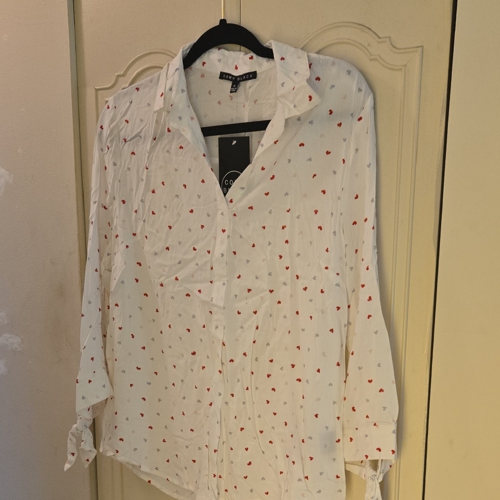 White Blouse with Red Hearts